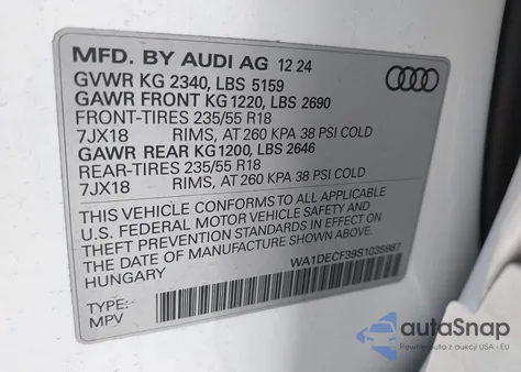 2025 Audi Q3 Premium 45 Tfsi S Line Quattro Tiptronic from USA, damaged, VIN WA1DECF39S1035987